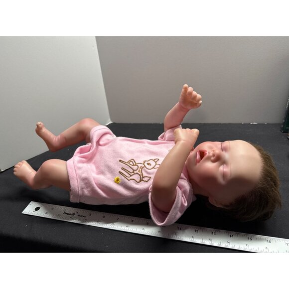 Realistic Newborn Reborn Baby Doll Weighted Pink Romper Embroidered Deer Design - Picture 2 of 11